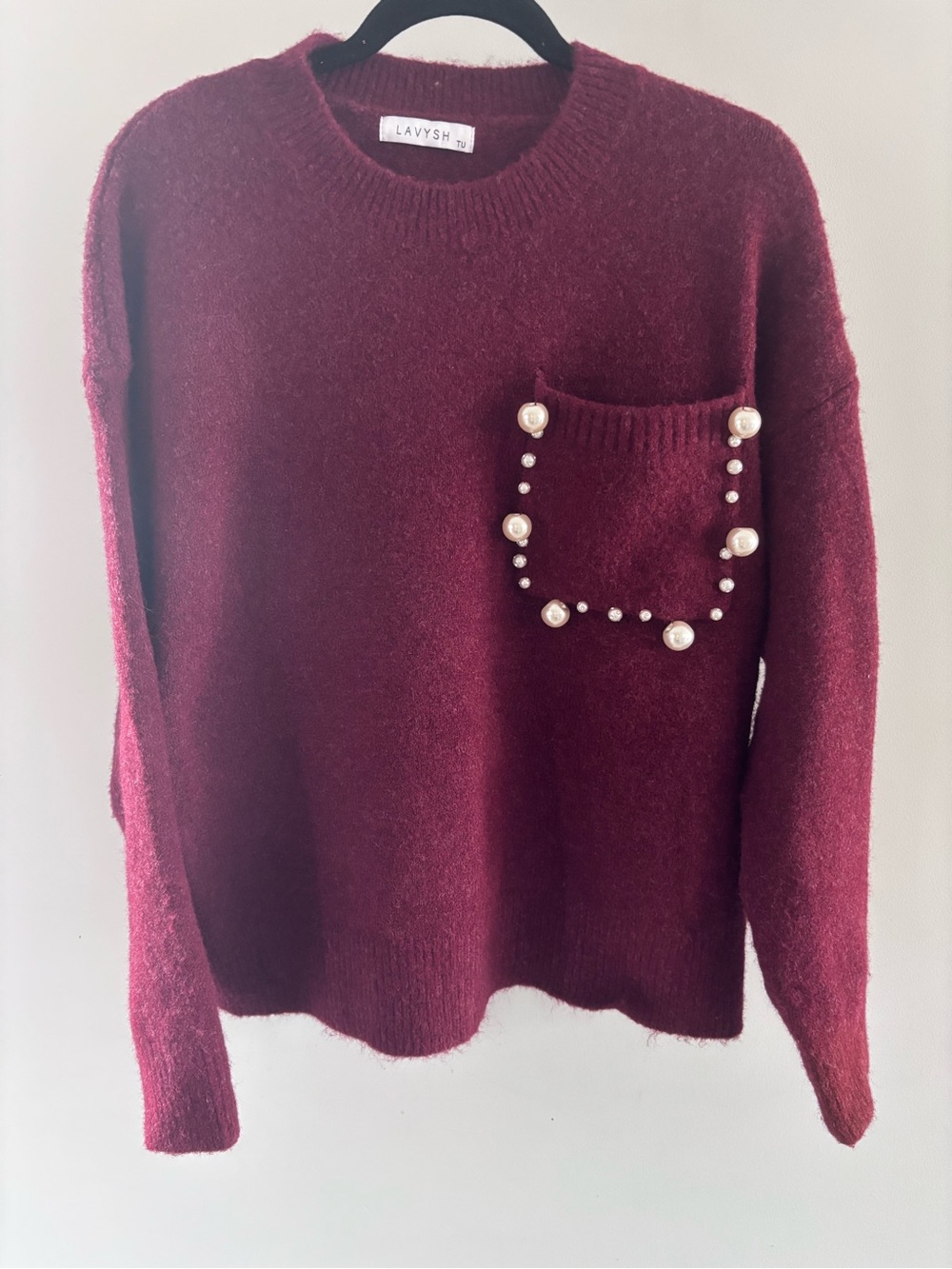 Burgundy Pearl-Embellished Women's Sweater